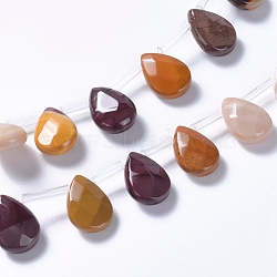 Natural Mookaite Beads Strands, Top Drilled Beads, Faceted, Teardrop, 14~14.5x10~10.5x5mm, Hole: 0.6mm, about 28pcs/strand, 15.75 inch(40cm)(G-G822-07B)