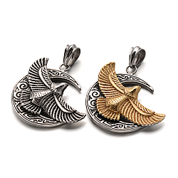 Eagle/Hawk Charm & Moon 304 Stainless Steel Big Pendants, Mixed Color, 52x53x11mm, Hole: 8x13mm(STAS-F068-03)