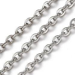304 Stainless Steel Flat Cable Chains, Soldered, Oval, Stainless Steel Color, Link: 3x2.4x0.5mm(CHS-XCP0001-15P)