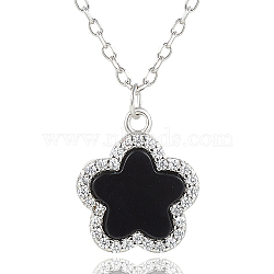 S925 Silver Black Agate Flower Pendant Necklaces(FY9734-3)