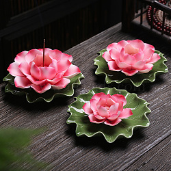 Porcelain Incense Burners, Lotus Incense Holders, Home Office Teahouse Zen Buddhist Supplies, Hot Pink, 75x30mm(PW-WG67850-03)