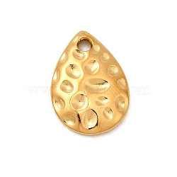 304 Stainless Steel Charms, Ion Plating(IP), Teardrop Charm, Textured, Real 18K Gold Plated, 14.5x11x2mm, Hole: 1.5mm(X1-STAS-Z157-15G)