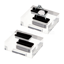 Transparent Acrylic Jewelry Display Stand Ring Showcase Display Holder, Square, Black, 4.4x5.4x2cm(RDIS-WH0010-02)