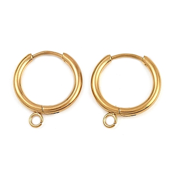304 Stainless Steel Hoop Earring Findings, Ion Plating(IP), Real 18K Gold Plated, 18x16x2mm, Hole: 2mm