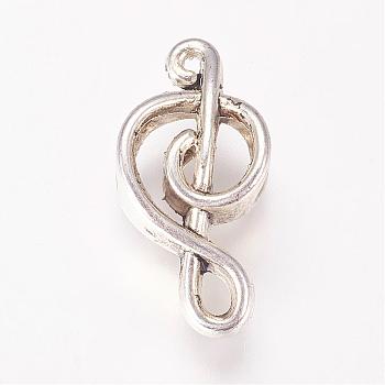 Alloy European Beads, Large Hole Beads, Musical Note, Antique Silver, 17.5x9x6mm, Hole: 4.5mm