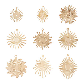 DIY Pendant Jewelry Making Finding Kit, Including Iron Pendants Cabochon Settings & Pendants, Cadmium Free & Lead Free, Oval & Flat Round & Flower, Light Gold, 36pcs/box