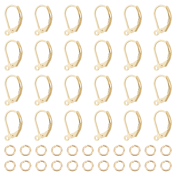 40Pcs Brass Leverback Earring Findings, with Loops & 40Pcs Jump Rings, Long-Lasting Plated, Cadmium Free & Lead Free, Real 14K Gold Plated, 16x10x2mm, Hole: 1.2mm