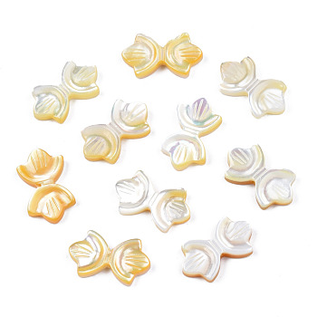 Natural Yellow Shell Beads, Bowknot, 10x17x2mm, Hole: 0.7mm