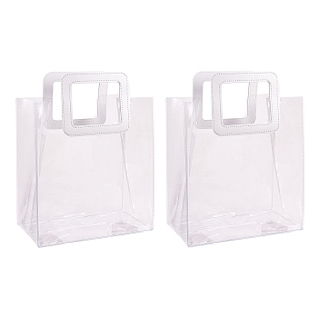 PVC Laser Transparent Bag, Tote Bag, with PU Leather Handles, for Gift or Present Packaging, Rectangle, White, 12-5/8x9-7/8 inch(32x25cm), 2pcs/set