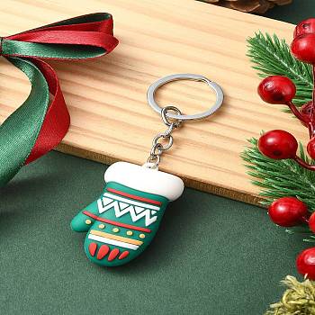 Christmas PVC Plastic Keychain, with Alloy Rings, Clothes, 10cm, Pendant: 49mm
