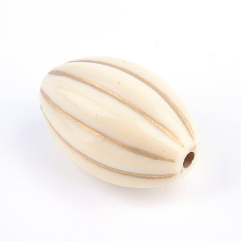 Oval Plating Acrylic Beads, Golden Metal Enlaced, Beige, 24x16x16mm, Hole: 2mm, about 174pcs/500g