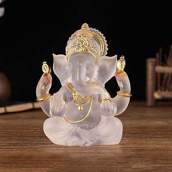 Resin Indian Ganesha Figurines, for Home Desktop Decoration, Ghost White, 80x70x140mm