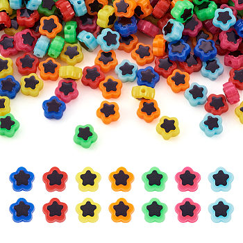 Pandahall 420Pcs 7 Colors Plating Opaque Acrylic Beads, Metal Enlaced, Star, Mixed Color, 9.5x10x5mm, Hole: 1.6mm, about 60pcs/color