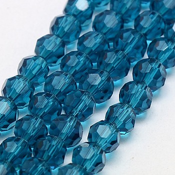 Faceted(32 Facets) Glass Round Beads Strands, Steel Blue, 8mm, Hole: 1mm, about 70~72pcs/strand, 22.6 inch