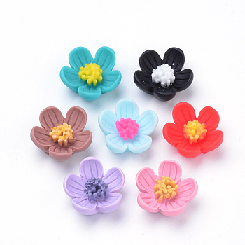 Resin Beads, Flower, Mixed Color, 20x21x9mm, Hole: 1mm