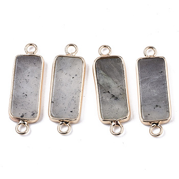 Natural Labradorite Links Connectors, with Light Gold Tone Brass Findings, Rectangle, 27~30x10x2.5mm, Hole: 2.5mm