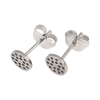 304 Stainless Steel Stud Earring Findings, Flat Round with Honeycomb, Stainless Steel Color, 12x6mm, Pin: 0.7mm