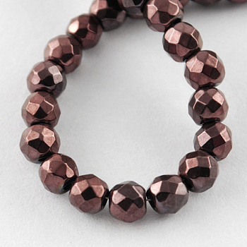Non-magnetic Synthetic Hematite Beads Strands, Grade A, Faceted, Round, Copper Plated, 10x10mm, Hole: 1mm