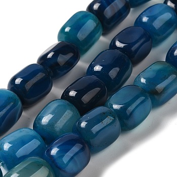 Natural Agate Beads Strands, Dyed & Heated, Column, Deep Sky Blue, 15~16x11.5~13x11~13mm, Hole: 1.6mm, about 12pcs/strand, 7.17~7.28''(18.2~18.5cm)