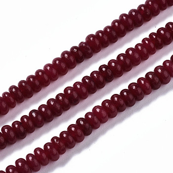 Natural White Jade Beads Strands, Dyed, Rondelle, Dark Red, 4~5x2mm, Hole: 0.8mm, about 155~160pcs/strand, 14.96~15.35 inch(38~39cm)
