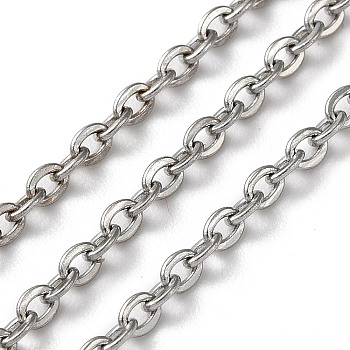 304 Stainless Steel Flat Cable Chains, Soldered, Oval, Stainless Steel Color, Link: 3x2.4x0.5mm