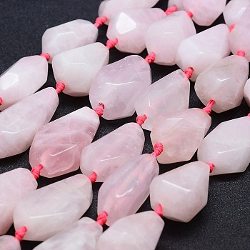 Natural Rose Quartz  Beads Strands, Faceted, teardrop, 26~41x12~20mm, Hole: 2mm, about 10~11pcs/strand, 15.7 inch(40cm)