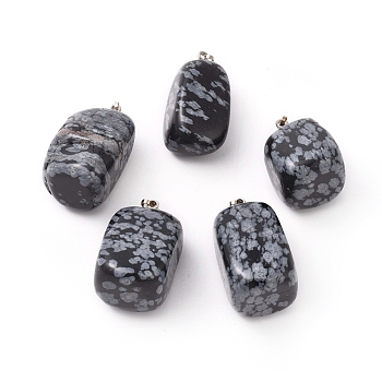 Natural Snowflake Obsidian Pendants, with Platinum Tone Brass Findings, Nuggets, 23~30x13~22x12~20mm, Hole: 5x3mm