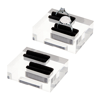 Transparent Acrylic Jewelry Display Stand Ring Showcase Display Holder, Square, Black, 4.4x5.4x2cm