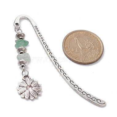 Gemstone Chip Beaded Pendant Bookmark with Alloy Flower/Tree of Life/Moon(AJEW-JK00244)-3