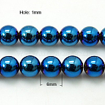 Non-Magnetic Synthetic Hematite Beads Strands, Blue Plated, Round, Blue Plated, 6mm(G-C019-6mm)