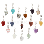 16Pcs Heart Natural & Synthetic Mixed Stone Pendant Decorations, with Alloy Lobster Claw Clasps, 43mm(HJEW-PH02372)
