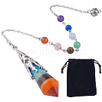 1Pc Natural Chakra Gemstone Dowsing Pendulums, with Brass Findings, Bullet, Platinum, 300~305mm(AJEW-SC0002-31P)