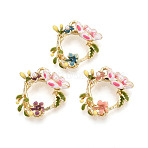 Rack Plating Alloy Enamel and ABS Imitation Pearl and Rhinestone Pendants, Flower Charms, Golden, Cadmium Free & Nickel Free & Lead Free, Mixed Color, 23x21.5x6.5mm, Hole: 2mm(ENAM-T091-68M)