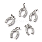 CZ Brass Micro Pave Cubic Zirconia Horse Shoe Charms, Platinum, 13x9x2mm, Jump Ring: 5x0.9mm(ZIRC-L018-13P)