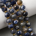 Natural Sodalite Beads Strands, Faceted Rondelle Beads, with Seed Beads, Grade AB, 8x6~6.5mm, Hole: 1mm, about 23~24pcs/strand, 7.68''(19.5cm)~8.07''(20.5cm)(G-D105-B09-02)