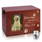 1Pc Wooden Pet Memorial Urn Box with Photo Frame, with 1Pc Alloy "Always in My Heart" Pet Paw Print Aluminum Memorial Urn, Mixed Color, 160x112x110mm(CON-GA0001-43)