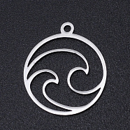 201 Stainless Steel Laser Cut Pendants, Flat Round with Auspicious Cloud, Stainless Steel Color, 20x17.5x1mm, Hole: 1.4mm(STAS-S105-T966-1)