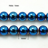 Non-Magnetic Synthetic Hematite Beads Strands, Blue Plated, Round, Blue Plated, 6mm(G-C019-6mm)