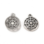 Tibetan Style Alloy Pendants, Spider Web Charm, Antique Silver, 16.5x14x2mm, Hole: 1.6mm, about 714pcs/500g(TIBE-B001-03AS)