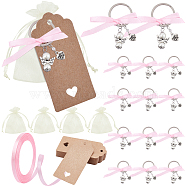 PandaHall Elite DIY Angel Series Keychain Gift Kits, Including Wing Alloy Keychain, Organza Gift Bags, Ribbon and Jewelry Display Tags, Platinum & Stainless Steel Color, Keychain: 60mm, 36pcs/set(DIY-PH0001-15)