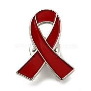 AIDS Awareness Ribbon Enamel Pins, Platinum Alloy Badge for Backpack Clothes, Dark Red, 26x21x1.5mm(JEWB-G025-01P-01)