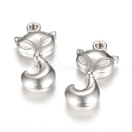 304 Stainless Steel Pendants, Fox, Stainless Steel Color, 18x9x4mm, Hole: 1.5mm(STAS-T005-13)