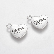 Mother's Day Theme, Tibetan Style Heart Alloy Pendants, with Word Mom, Cadmium Free & Lead Free, Antique Silver, 18x15x3mm, Hole: 3mm, about 208pcs/500g(TIBEP-Q043-205-RS)