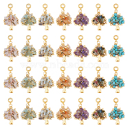 28Pcs 7 Styles Tibetan Style Alloy Gemstone Chip European Dangle Charms, Large Hole Tree Pendant, Antique Golden, 40mm, Pendant: 28mm, 4pcs/style(PALLOY-FH00009)