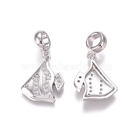 Brass Micro Pave Clear Cubic Zirconia European Dangle Charms, Large Hole Pendants, Tropical Fish, Platinum, 27mm, Hole: 5mm, Fish: 19x15x3mm(ZIRC-I036-17P)
