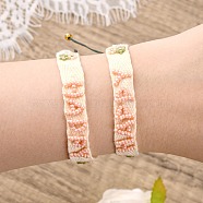 Adjustable Nylon Cord Braided Bead Bracelets, with Glass Seed Beads, with Word HAPPY, Bisque, 11 inch(28cm)(BJEW-C011-14B)