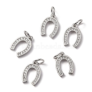 CZ Brass Micro Pave Cubic Zirconia Horse Shoe Charms, Platinum, 13x9x2mm, Jump Ring: 7x0.8mm(ZIRC-L018-13P)