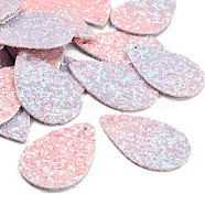 PU Leather Pendants, with Sequins, teardrop, Colorful, 39x25x2mm, Hole: 1.5mm(X-FIND-T020-026O)