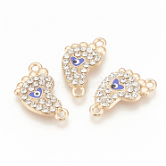 Alloy Rhinestone Links connectors, with Enamel, Baby Feet with Evil Eye, Golden, 21x12x2.5mm, Hole: 1.8mm(ALRI-Q235-003G)