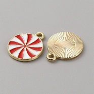 Christmas Themed Alloy Enamel Pendants, Golden, Flat Round with Vortex Pattern, White, 18x15x1.3mm, Hole: 1.6mm(ENAM-WH0058-017G)